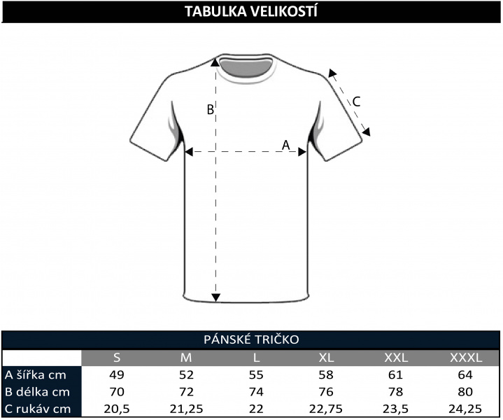 Tabulka velikostí pánské tričko